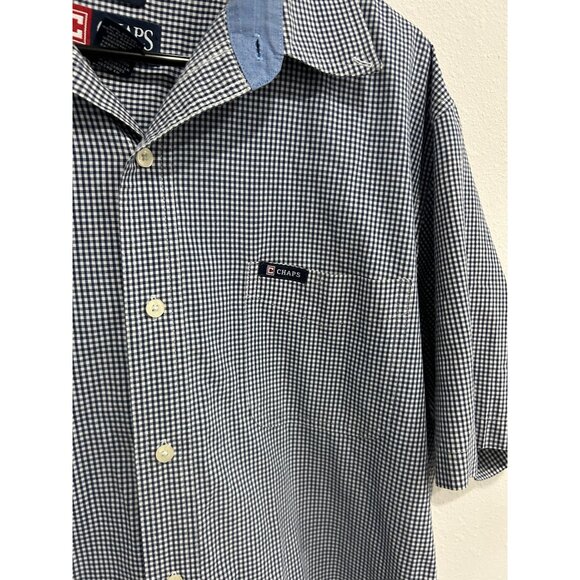 Chaps Mens Short Sleeve Button-Up Shirt Blue Gingham Check Sz XL - Picture 4 of 9